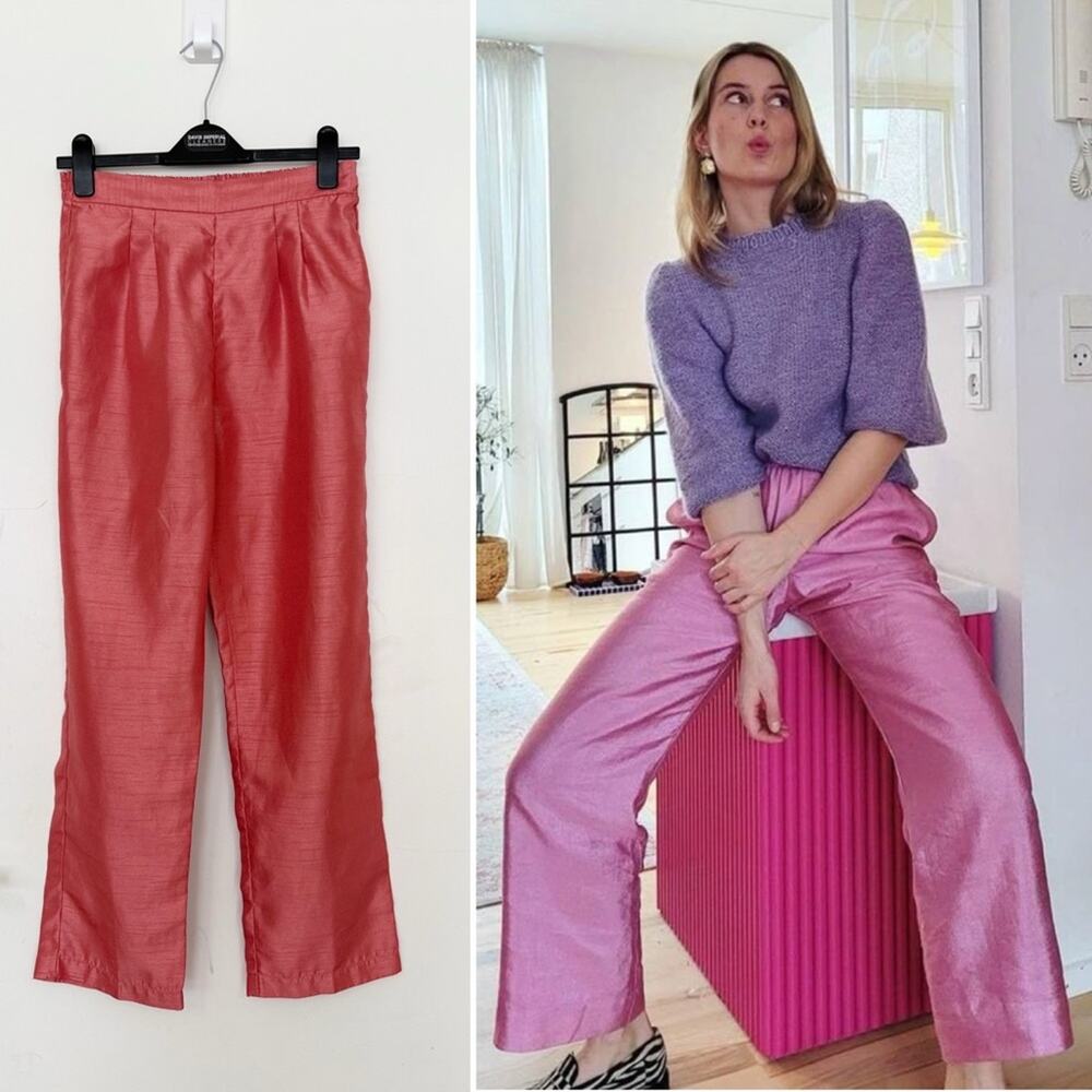 Vintage Coral Pink Satin Trouser Pants